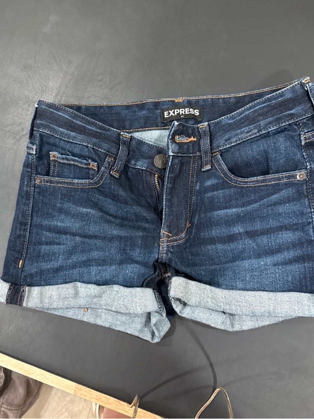 Express Dark Indigo Rolled Hem Denim Shorts